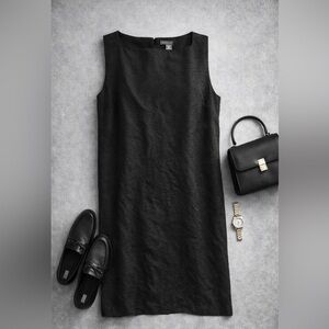 Venezia Black 100% Silk Sleeveless Shift Dress Plus Size 18 Minimalist